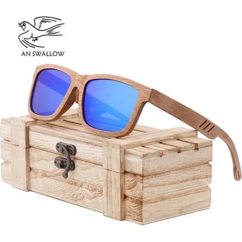 AN SWALLOW Beech Wood Men Sunglasses Polarized Wooden Sun Glasses for Women Blue Green Lens Handmade Fashion Brand Cool UV400