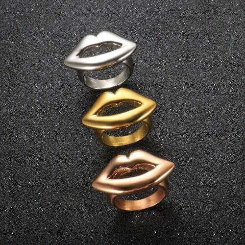 Stainless Steel Exaggerate Lip Shape Ring Women Men Hip Hop Geometric Rings For Party Jewelry Gift