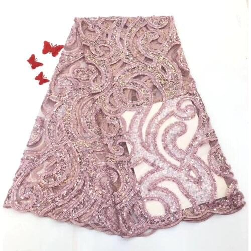 The Latest African Sequined Lace Fabric 2021 High-quality Handmade Lace Nigerian Net Lace Fabric Wedding Dress FJ3865