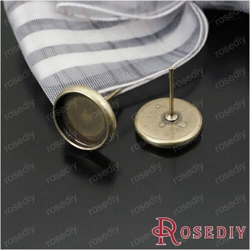 Wholesale Antique Bronze Copper Stud with Inner 10mm Cameo settings Diy Earrings Findings 20 pieces(JM4922)