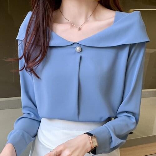 Autumn Long Sleeve Chiffon Blouse Shirt Tops Blouse Women Blusas Mujer De Moda 2021 Slash Neck Women Blouses Shirts Blusa D657