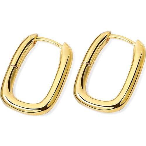 Rectangle Huggie Earring, Thick Large Dainty Hoop Huggie Earrings in S925 Sterling Siver, 18K Gold, Rose Gold