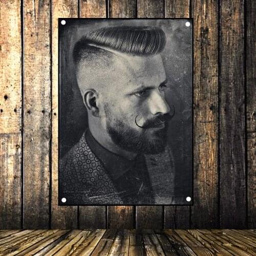 Retro tattoo haircut poster Banner Flag Music Poster Wall Hanging Tapestry Stickers HD Canvas Print Art Barber Shop Home Decor