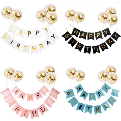 Happy Birthday Banner Bunting Garland Flags Boys Girl Baby Shower Kids Birthday Party Decoration Supplies Rose Gold Banner