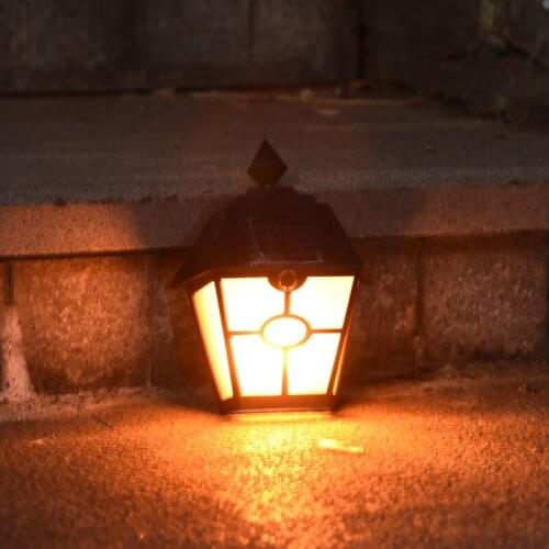 Outdoor Solar Wall Light Retro Hexagonal Pane Light Simulation Dynamic Flame Courtyard Garden Villa Landscape Warm White