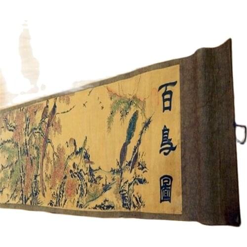Nice One Hundred Birds Pretty Chinese Ancient Painting Silk Paper Scroll