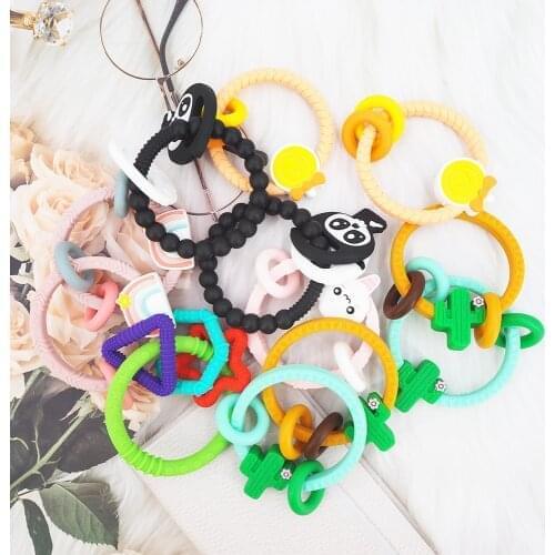 Chenkai 10PCS BPA Free Silicone Ring Teether Chew Teething Nursing Toys For Baby Pacifier Clip Chain Accessories