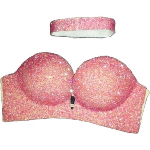 Shining Diamonds Women Bra Halter Bralette Ladies Party Top Underwear Nightclub Dance DS Show Stage Wear Evening Prom Costumes