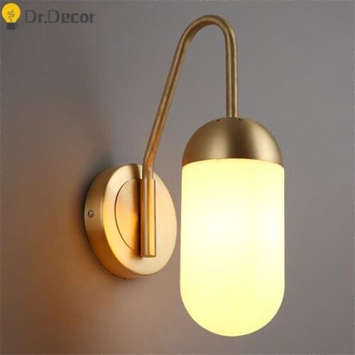 Modern LED Wall Lamp Golden Iron Glass Shade Wall Lights Corridor Bedroom Mirror Light Living Room Wall Light Fixture Luminaire