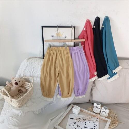 Childrens Sweatpants Casual Solid Color Girl Bloomers Girls Trousers Lace Thin Section 1-5 Years Old