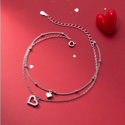 Tobillera 925 Sterling Silver Heart Anklets Women Love Foot Bracelet Silver Leg Chain Jewelry Female Girlfriend Girl Gift