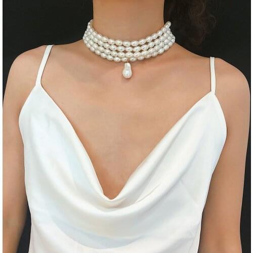 Bohemian Style Lmitation Pearls Pendant Necklace For Women Luxury Pearl Chain Choker Necklace Banquet Wedding Jewelry Gifts
