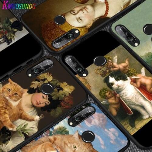For Huawei P40 P30 P20 Pro Lite E Plus 5G Bright Black Phone Case Funny Cat Art Aesthetics For Huawei P10 P9 P8 Lite Cover