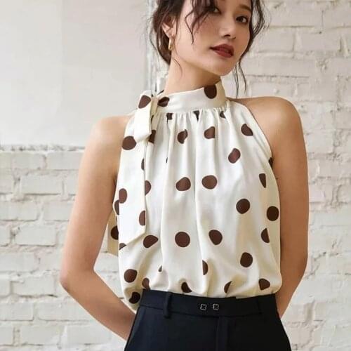 Halter camisole female summer wave point outer wear small shirt retro chiffon shirt cut shoulders loose sleeveless top