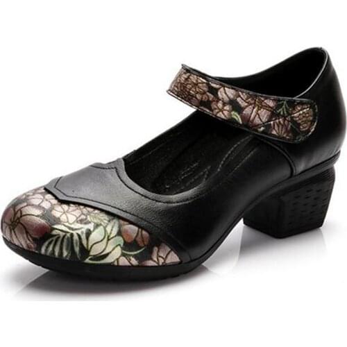 Promotion 2021 Autumn Mixed Colors Printing Genuine Leather Shoes Women High Heel Shoes Soft Comfortable Non-slip Fashion Shoes