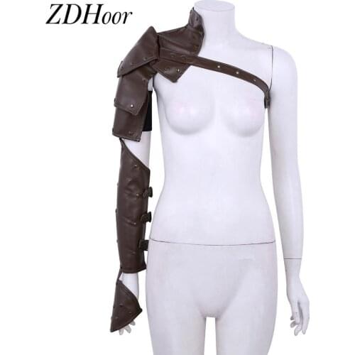 Women Men Body Shoulder Harness Belt Gothic Steampunk PU Leather Shoulder Armors with Arm Strap Clubwear Cosplay Knight Costumes