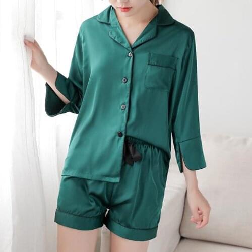 Fdfklak Womens Silk Satin Pyjamas Set 2021 Spring Summer Sleepwear Pijama Pajamas Suit Female Sleep Two Piece Set Loungewear