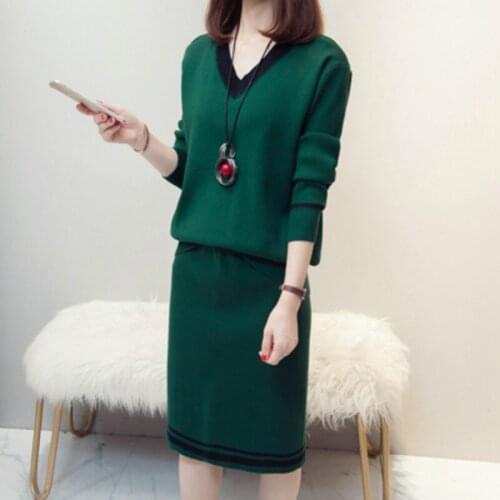 Womens sweater suit long-sleeved autumn and winter new style fashion pullover knitted sweater skirt 2 piece outfits for women
