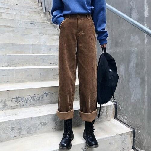 2020 Vintage Corduroy Pants Women High Waist Straight Pants Female Autumn Winter Plus Size Trousers pantalon femme