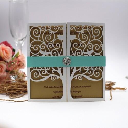 24 Customized Color Elegant Lover Tree Laser Cut Wedding Invitation Cover, No Belt, No Inner Sheet, No Envelope