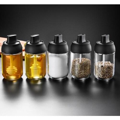 250ml Seasoning Bottle/Brush Oil Bottle/Honey Bottle Transparent Glass Condiment Jar Moisture-proof Pepper Sauce Spoon Bottle