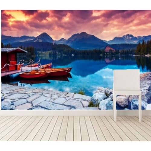 Custom 3D murals,Beautiful boat lake under the colorful sky natural papel de parede, hotel living room sofa TV bedroom wallpaper