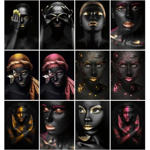 Girls diamond painting full round african lady mosaic art picture embroidery stitch women rhinestone picture puzzle wall decor