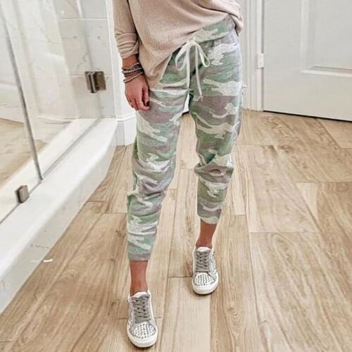 Polyester Ankle Length Pants Womens Summer Autumn Casual Trousers Pencil Camouflage Fashion Striped Women Pant Streetwear