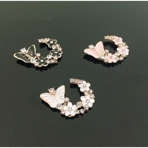 BT327) 5pcs Korean new hair accessories DIY flower rhinestone flatback buckle