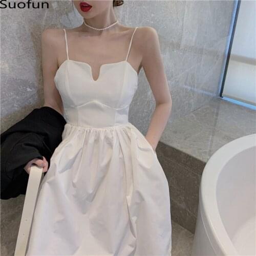 Hepburn Style Dress Fashion Womens Summer French Temperament, Slim Waist Suspender Dress Medium Length A-line The Party Skirt