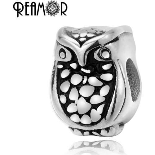 REAMOR 316l Stainless Steel Owl Beads 5mm Big Hole Spacer Beads Charms For Women Bracelets DIY Jewelry Making Findings Wholesale