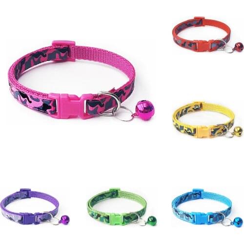 Camo Camouflage Cat Dog Collar With Bell Print Neck Strap Polyester Adjustable Buckle Kitten Puppy Pet Leash Animal Accessories