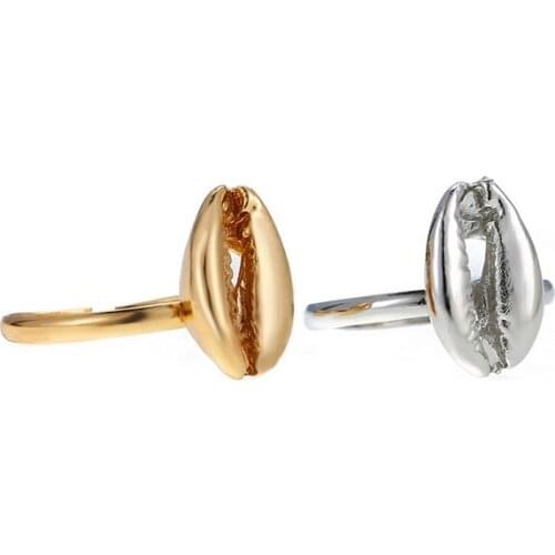 Wholesale 10pc Simple Adjustable Sea Shell Ring Gold Silver Color Girls Women Men Sailor Anniversary Rings Anillos Mujer Jewelry