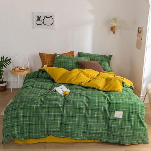 Grid Bedding Set Double Side Quilt Cover And Pillowcase Muilt Color Bed Sheet Soft Bed Cover For Home Comfortable Double Bedding
