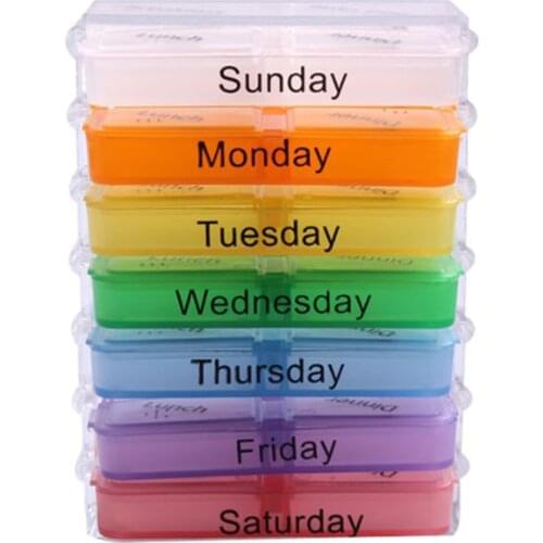 Weekly 7 Days Pill Box 28 Compartments Pill Organizer Plastic Medicine Storage Dispenser Cutter Drug Cases for Home Travel