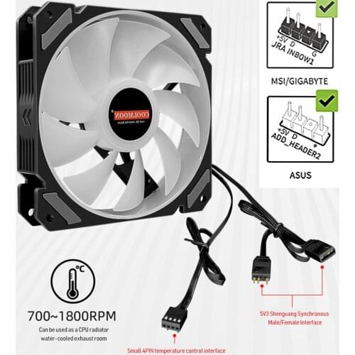 COOLMOON CPU Cooler ARGB 120mm 4 Pin Radiator Quiet PWM Temperature Control 5V PC Computer Case Cooling Fan Ventilador