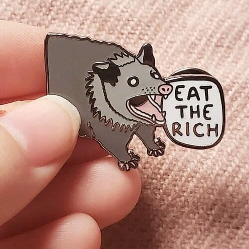Possum Eat The Rich Enamel Brooch Pin Backpack Hat Bag Collar Lapel Pins Badges Women Mens Fashion Jewelry Accessories