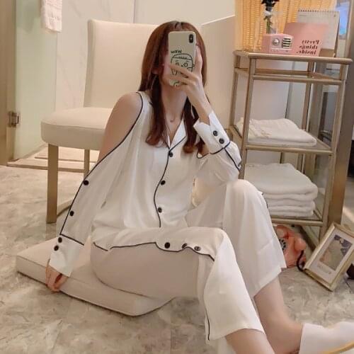 Summer Pajamas for Women Plus Size 2 Pieces Set Sleep Tops Pants White Sleepwear Satin Silk Pjs Night Wear Loungewear