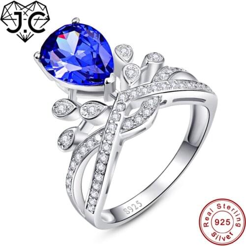 J.C Water Drop Fine Jewelry2.84ct Tanzanite & Ruby Topaz 925 Sterling Silver Ring Size 6 7 8 9 For Women/Men Christmas Gifts