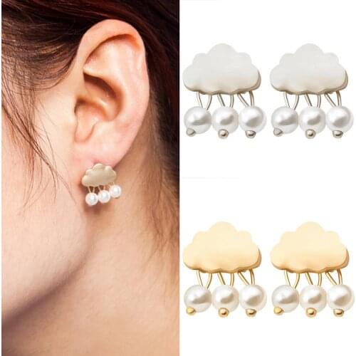 Fashion Women Cloud Raindrop Ear Studs Faux Pearl Earrings Birthday Party Gift
