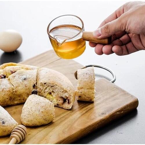 INS wind glass milk jug wooden handle milk jug small milk cup Japanese dipping saucer western food sauce bucket sauce cup season