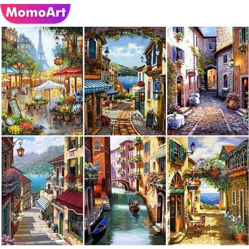 MomoArt Full Square Diamond Painting Street Cross Stitch Kits 5D DIY Diamond Embroidery Landscape Mosaic Art Home Decor Gift