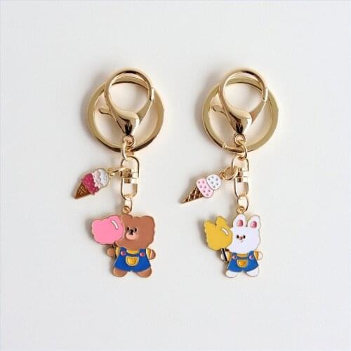 Cartoon Ice Cream Bear Keychain Spun Sugar Little Rabbit Pendant Backpack Keyring Key Chains Charms Original Design Kids Gift