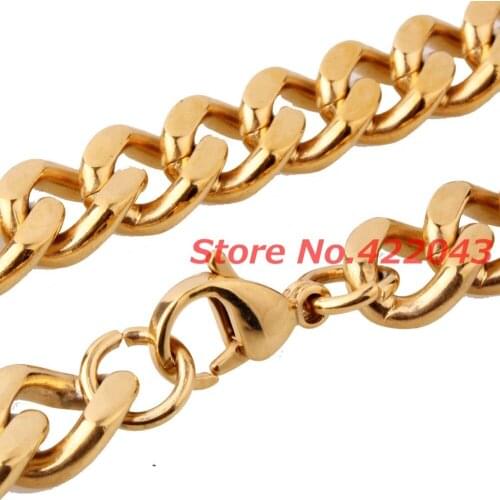 11/13/15mm New Charming Gold Tone Link Mens Jewelry 316L Stainless Steel Curb Cuban Chain Bracelet Bangle Good Gift