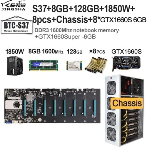 Mining Motherboard Kit with 8GB DDR3 RAM 1850W Power Supply 128GB MSATA 8*Power Cable 8*GTX1660S 6GB Graphics Card and Chassis