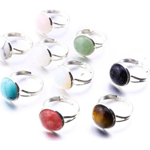 Natural Stone 12mm Round Opal Pink Crystal Adjustable Ring Brand Jewelry