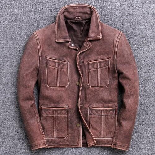 Do Used Genuine Clothing Male Head Layer Cowhide Locomotive Fund Leather Jacket Self-cultivation Short winter Warm