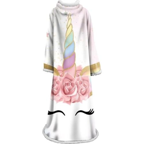 Unicorn Microfiber Bed Blanket With Sleeve Cartoon Throw Blanket for Kids Colorful Home Textiles Sweet Dream manta