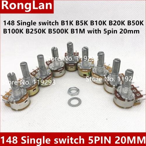Adjustable resistance potentiometer humidifier 148 Single B1K B5K B10K B20K B50K B100K B250K B500K B1M with switch 5pin 20mm-5pc