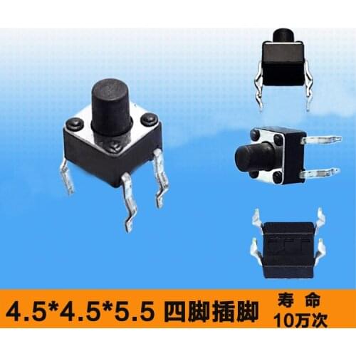 4.5*4.5*5.5/5mm 4Legs Feather Touch Mini Push Button Switch Touch Tact Switch Black Wholesale Copper